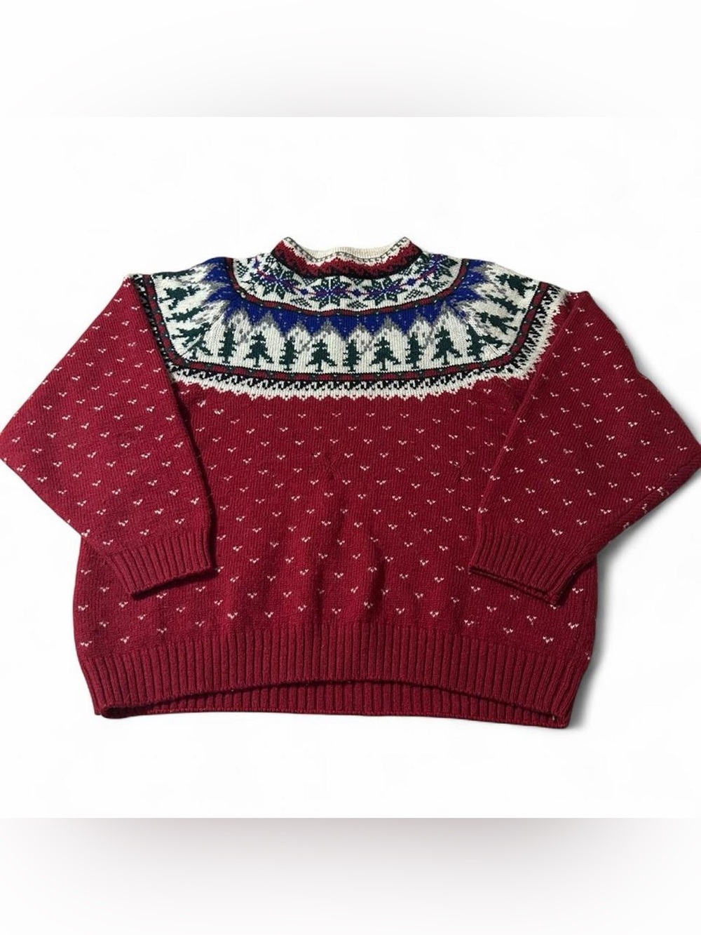 Vintage 90s Eddie Bauer Nordic Fair Isle Winter Wool Sweater Size Medium